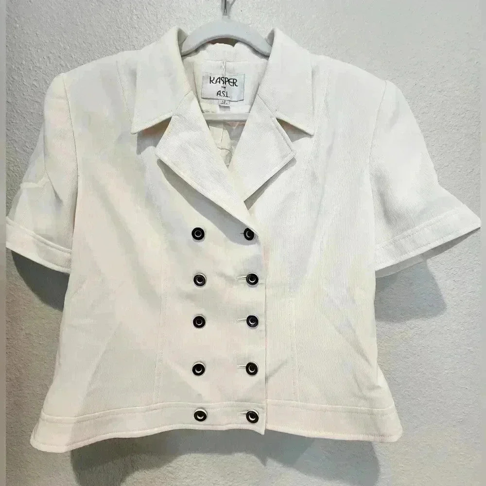 Kasper ASL Padded Shoulder Double Breasted Blazer Jacket Ivory c…